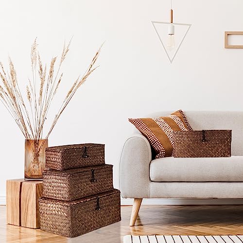 Woanger-Set-of-4-Seagrass-Storage-Bins-with-Lid-Wicker-Storage-Baskets-Organizer-for-Organizing-Woven-Bins-Home-Utility-Box-for-Home-Office-SuppliesCoffee Woanger Set of 4 Seagrass Storage Bins with Lid Wicker Storage Baskets Organizer for Organizing Woven Bins Home Utility Box for Home Office SuppliesCoffee