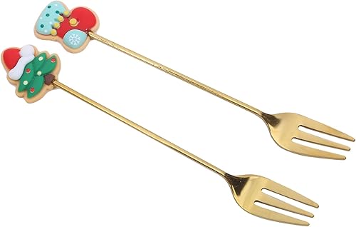 Miniatura 25 de Juego de tenedores de postre de Navidad lindos tenedores para mezclar de acero inoxidable, decoración de vajilla para fiesta de Navidad