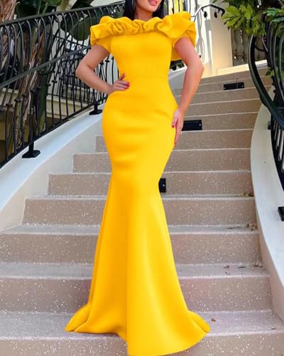 Ruffle Sleeve Bodycon Evening Maxi Dress Off Shoulder Mermaid Formal Dresses B10314