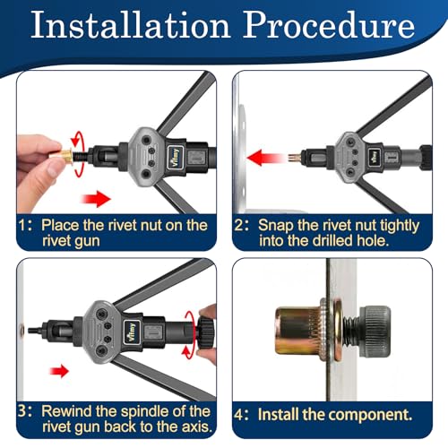 Image of 3 /8''-16 UNC Rivet Nut, 50Pcs Zinc Plated Finish Carbon Steel Flat Head Threaded Insert Nutsert Kit