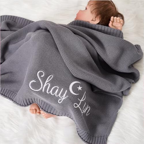 Knit Baby Blanket-2 Personalized Embroidered Name Blanket, 42 * 37 inch Gift for Baby Shower