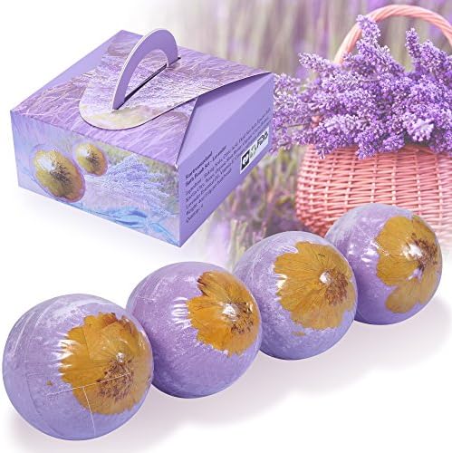 Startreasureland 4 Pack Lavender Fizzy Bath Bombs - Soften and Nourish Skin - Relief from Soreness Aches Pains - Relax on Body & Mind- Perfect Bath Bomb Gift Sets in All Festivals-lavender