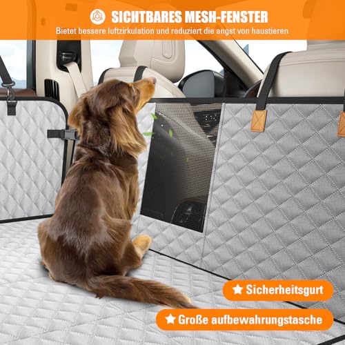 BMaoBBo Hundedecke Auto Rückbank[127x62cm],Wasserdicht,Kratzfest mit Hartschale (300 Pfund Traglast),Rücksitzschutz für SUV & Familienauto,Abnehmbar, Waschbar mit Belüftungsnetz & Tasche (Grau)