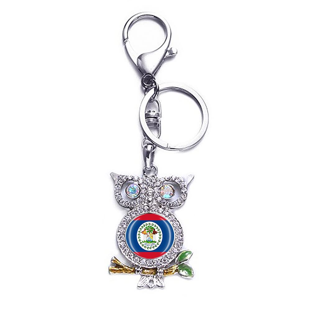 Wedarego Men's Belize Flag 3D Owl-Shaped Metal Keychain Keyring Souvenir Bag Decoration Wo Pendant Accessories Gift