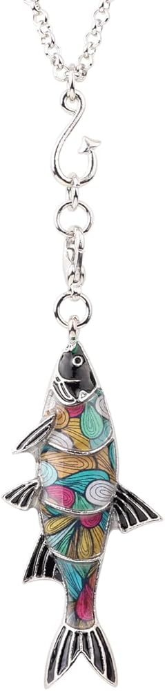 Vintage Fish Pendant Necklace For Women – Handmade Zinc Alloy Jewelry, 90cm Rope Chain, Hypoallergenic