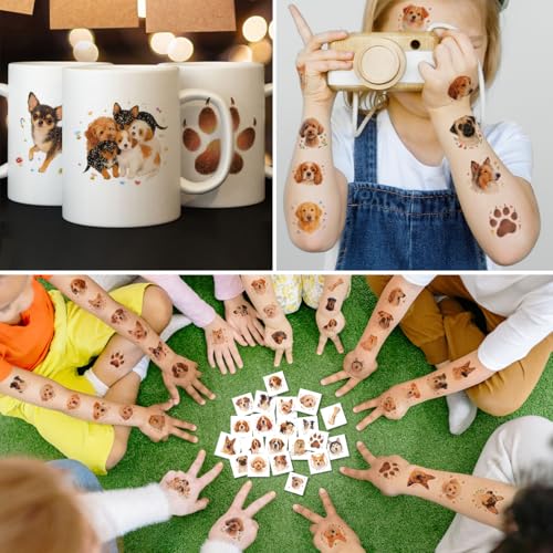 CHARLENT Glitzernde Temporäre Hunde Tattoos für Kinder– 74 einzelne Blätter | Wasserfest und Leicht Abziehbar | Perfekt für Kindergeburtstage, Hundeliebhaber, als Belohnung in der Schule