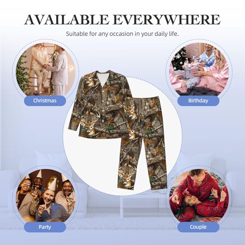 Camo Deer Camouflage Hunting Pajamas Long Sleeve Pajama Set Mans Nightwear Button Down Top Elastic Bottoms Home Wear4
