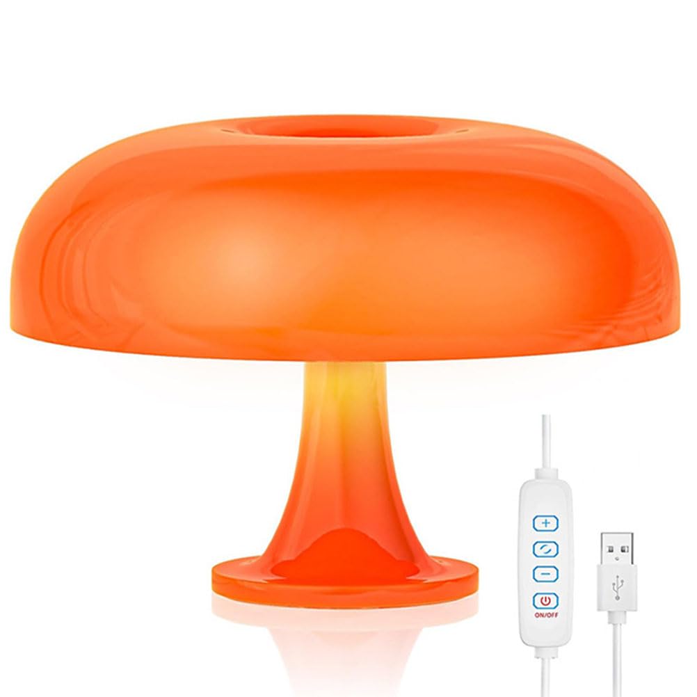 OOWOKS Lámpara de Mesa Seta LED Mushroom Regulable Lámpara de Escritorio con Cable USB Lámpara de cabecera Lámpara de Noche 3000K-6000K Iluminación Moderna Decoración Lámpara de Escritorio Naranja