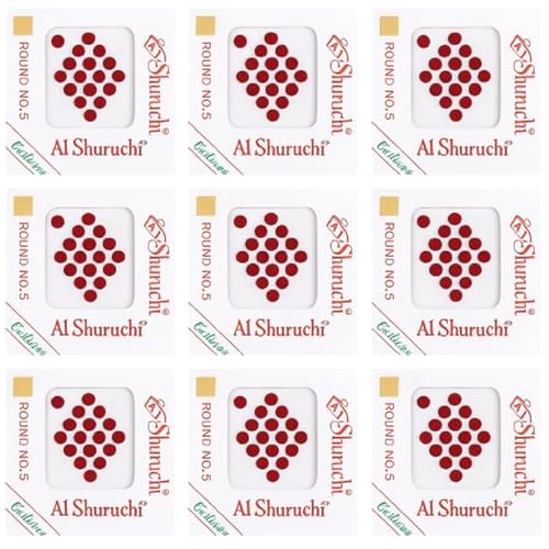 Image of Pride Sales A1 Shuruchi Round No.5 Bindis for Women (Combo of 12 Packs) - Red, Black, Maroon & Multicolour | Premium Self Adhesive Round Bindis for Daily & Festive Wear (7 RED)