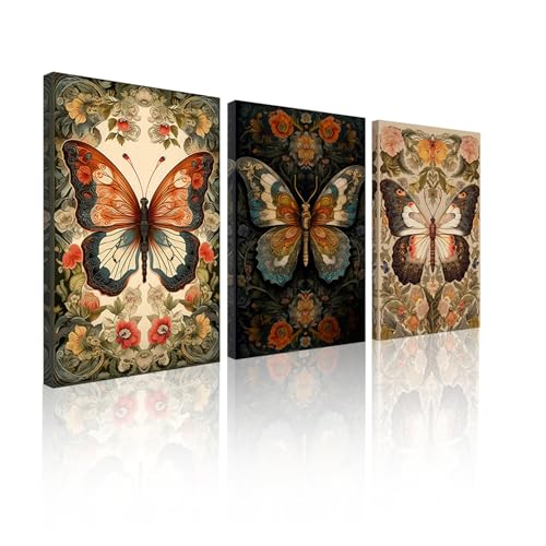 YapitHome 3 cuadros con marco, juego de cuadros de pared vintage Mariposa,30 x 40 cm cuadro moderno salón para decoraciones,dormitorio,baño,cocina sala