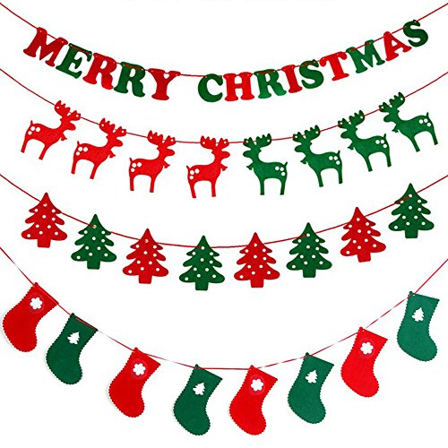 Markmesafe 4Pcs Christmas Fabric Felt Hanging Buntings Garland Banner String Party Flag Decor