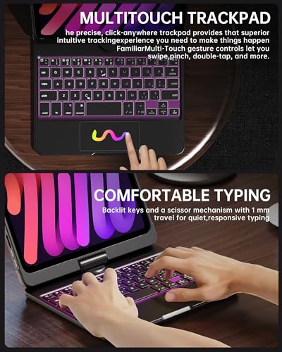 Image of Intermerge Case with Keyboard for iPad mini 7 (A17 Pro, 2024) & Mini 6 (2021) 8.3 inch - 360 Swivel Multi-Touch Trackpad, 7-Color RGB Backlit Keys, Pencil Holder, Power Indicator-Solid Black