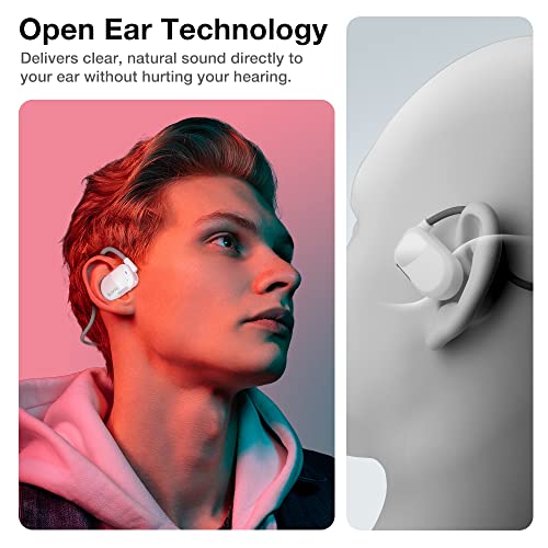 Image of Purity Air Open Ear Headphones - True Air Conduction Wireless Bluetooth Open Ear Earbuds with Dual Mic for iPhone /Android - Secured Long Wearing Comfort, Sports Sweat Resistant (White /Grey)