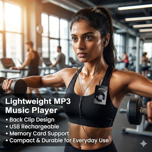 Image of Mabron Portable MP3 Player with Back Clip, Lightweight Music Player with USB Charging, Supports Memory Card, Compact Design for Travel, Gym & Daily Use