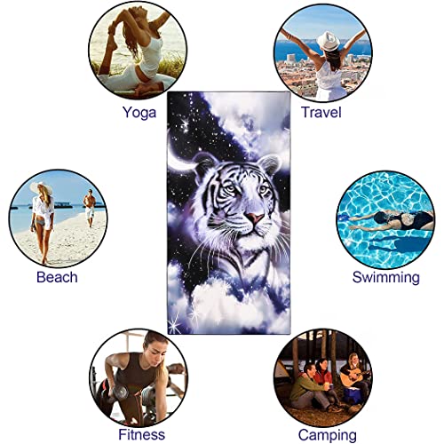 Ohtmtho Oversized Beach Towel Quick Dry Sand Free Lightweight Microfiber Beach Towels For Swim Pool Camping Travel, Bengal White Tiger, 36"X72" #TOP4