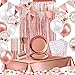 iZoeL 16 Set Oro Rosa Feste Decorazioni Stoviglie, Tovaglie Tendina Plates Tovaglioli Bicchieri di Carta Cannucce Banner Palloncini Coriandoli, per Donne Ragazza Compleanno Nozze Festa