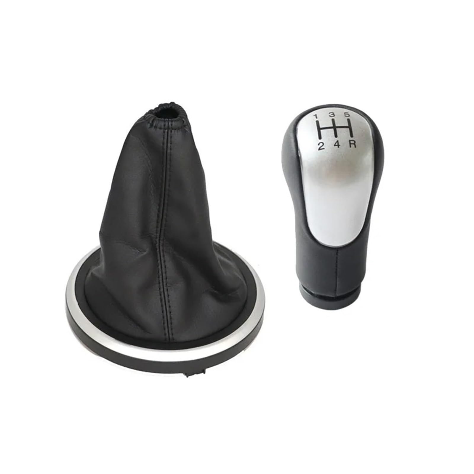 VAVGKDKPZB Shifter Lever Handle for Fiesta 2002-2007 Gear Shift Knob Shifter Lever Change Gaitor Boot Cover(2Pcs 5 Speed Silver)