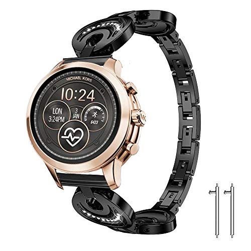 for Michael Kors Access Runway Band, Lamshaw Crystal Rhinestone Diamond Jewelled Stainless Replacement Band for Michael Kors Women's Access Runway Smartwatch (Diamond-Black)
