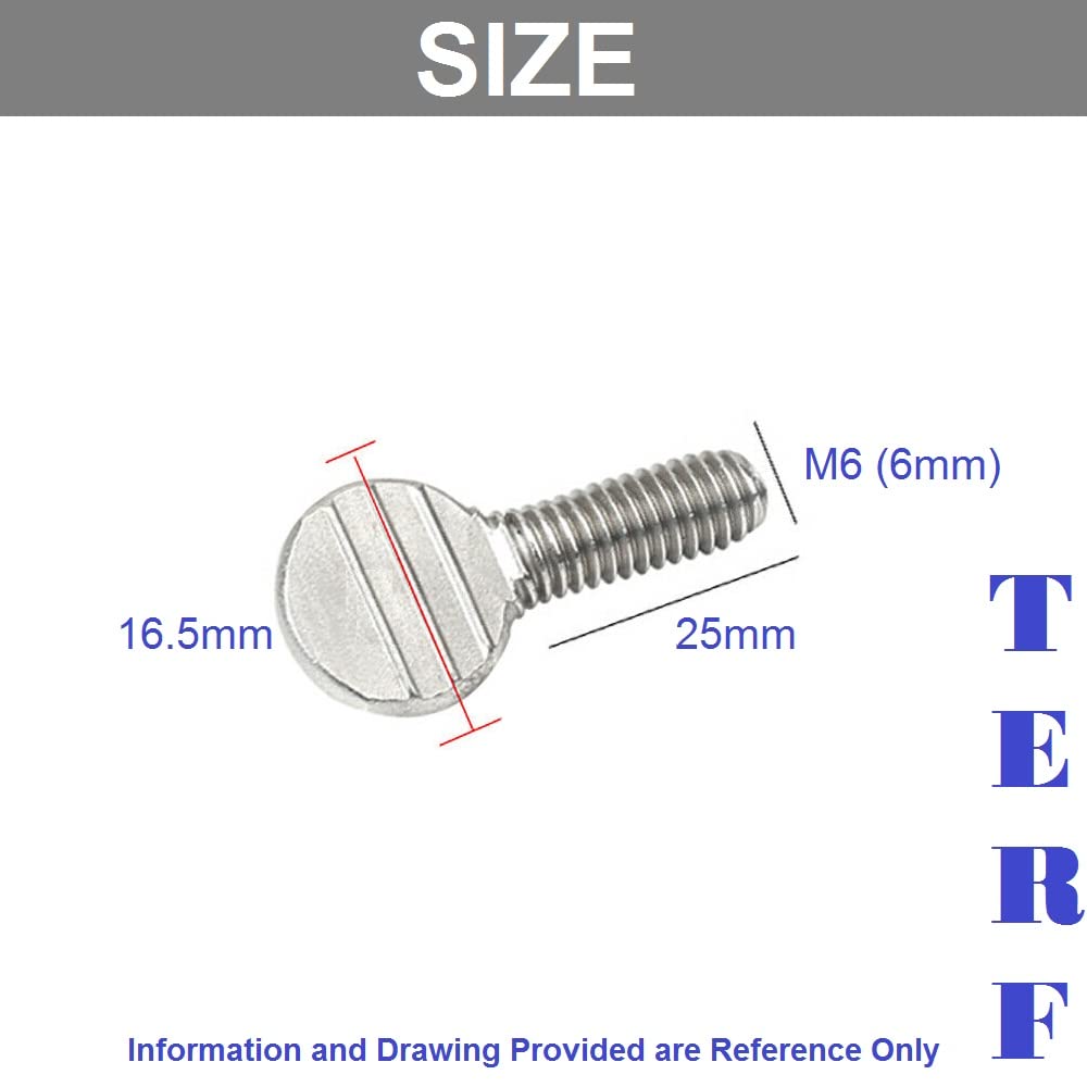 TERF® M6 X 25mm Thumb Screw Wing Bolt M6 (6mm) X 25mm Steel Spade Head No Shoulder Thumb Screw Bolts - Pack of 4 - Image 3