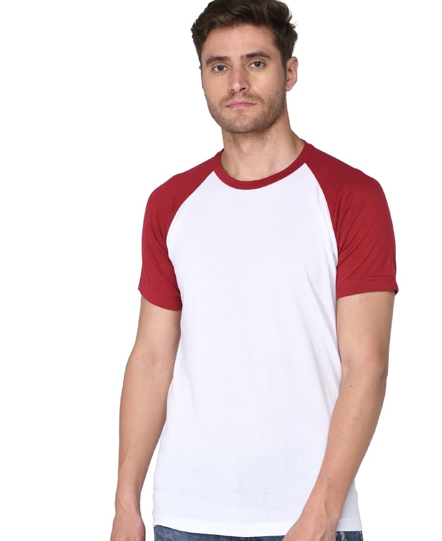SXV STYLESXV Solid Dual Color Raglan Sleeve T-Shirt for Men (Red-White) (L)