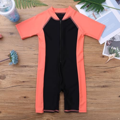 Image of Alvivi Kids Baby Boy Girls Short Sleeve Shorty Swimming Suit UV Sun Protective Zipper One Piece Swimsuit