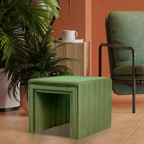 Image of HomePop 19 inch Modern Channel Tufted Velvet Ottoman - Green