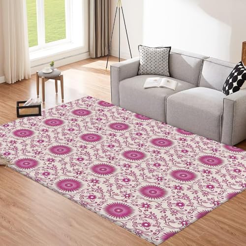 Moquette pour chambre d'enfant rose et tapis géométrique pour entrée lavable - 3
