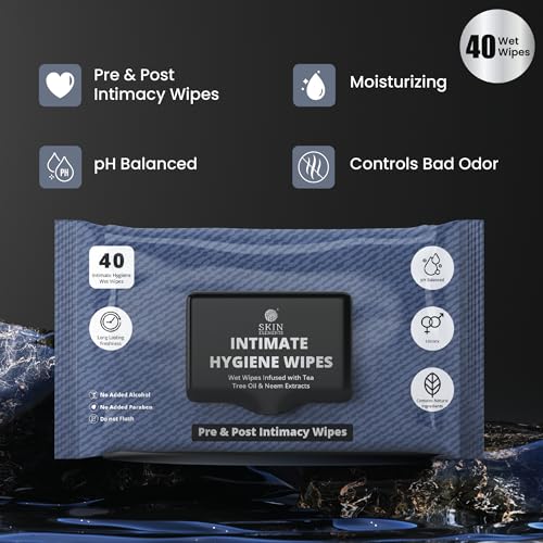 Image of Skin Elements Intimate Hygiene Wipes | Unisex | pH Balanced Wet Wipes | Tea Tree Oil & Neem Extracts | 40 Intimate Hygiene Wipes | Pre and Post Intimacy