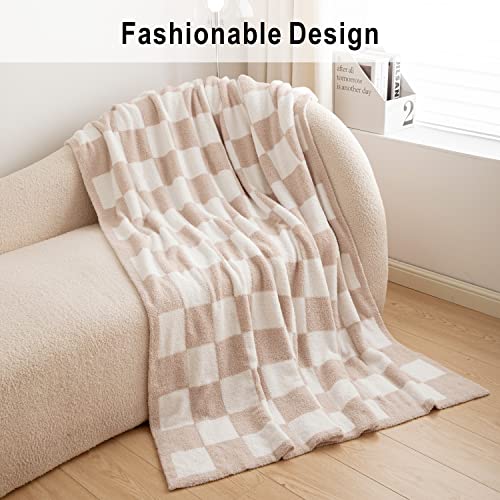Throw Blanket With Checkerboard Plaid- Cozy Breathable All Seasons Soft Checkered Blanket Gingham Home Decor For Couch And Bed -Twin Size 59"X79",Light Khaki #TOP3