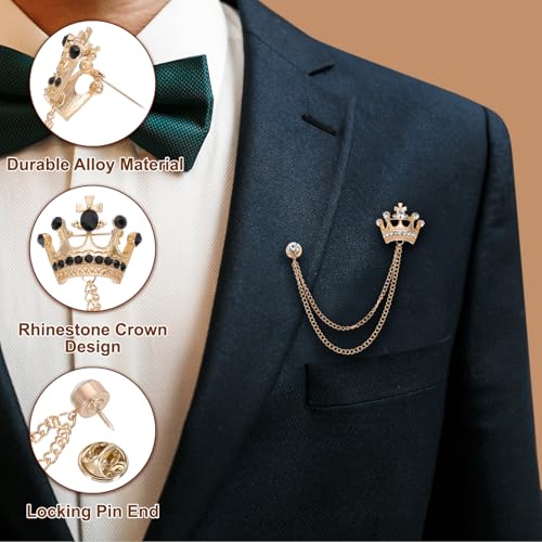 Image of PATIKIL Crown Hanging Chain Brooch Pins, Rhinestone Suit Pins Fashion Crystal Lapel Pins