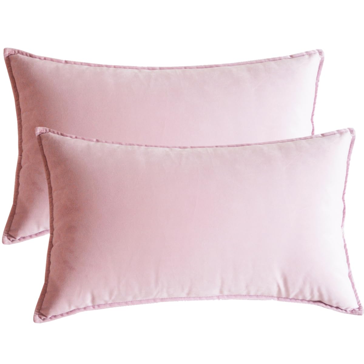 Lutanky Pale Pink Velvet Cushion Covers 30 x 50 cm Decorative Rectangle Throw Pillow Covers (Pack of 2) Soft Oblong Piped Pillowcases for Sofa Bedroom with Invisible Zipper 12x20 Inch