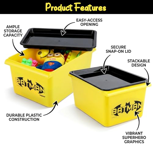 Image of Nayasa Stack N Store Batman, Small, 5 ltrs | DC Superhero Print Plastic Storage Boxes Set of 3 with Lid | Side Handles | Stackable Multipurpose Organizers | Strong & Durable | Yellow