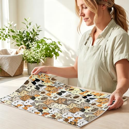 Image of Hanamiya Na Cute Cat Kitchen Towels 24x14 Inch, Cats Gifts Reusable Dish Towels for Kitchen Bathroom Home Decor, Waffle Weave Absorbent Hand Cloth Tea Towel, Cat Lover Gifts for Women Mom Friend