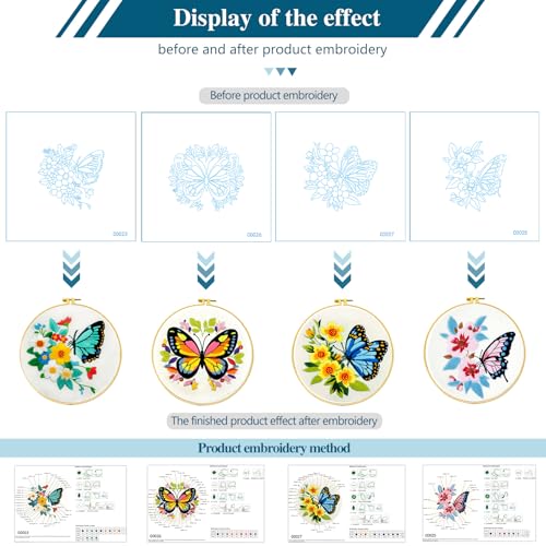 Image of Zhenqing Butterfly Embroidery Kit 11.4x11.4 Inch - Complete Embroidery Set with Fabric, Threads, Needles & Hoop - Beginner-Friendly DIY Craft Kit for Adults (C0041)