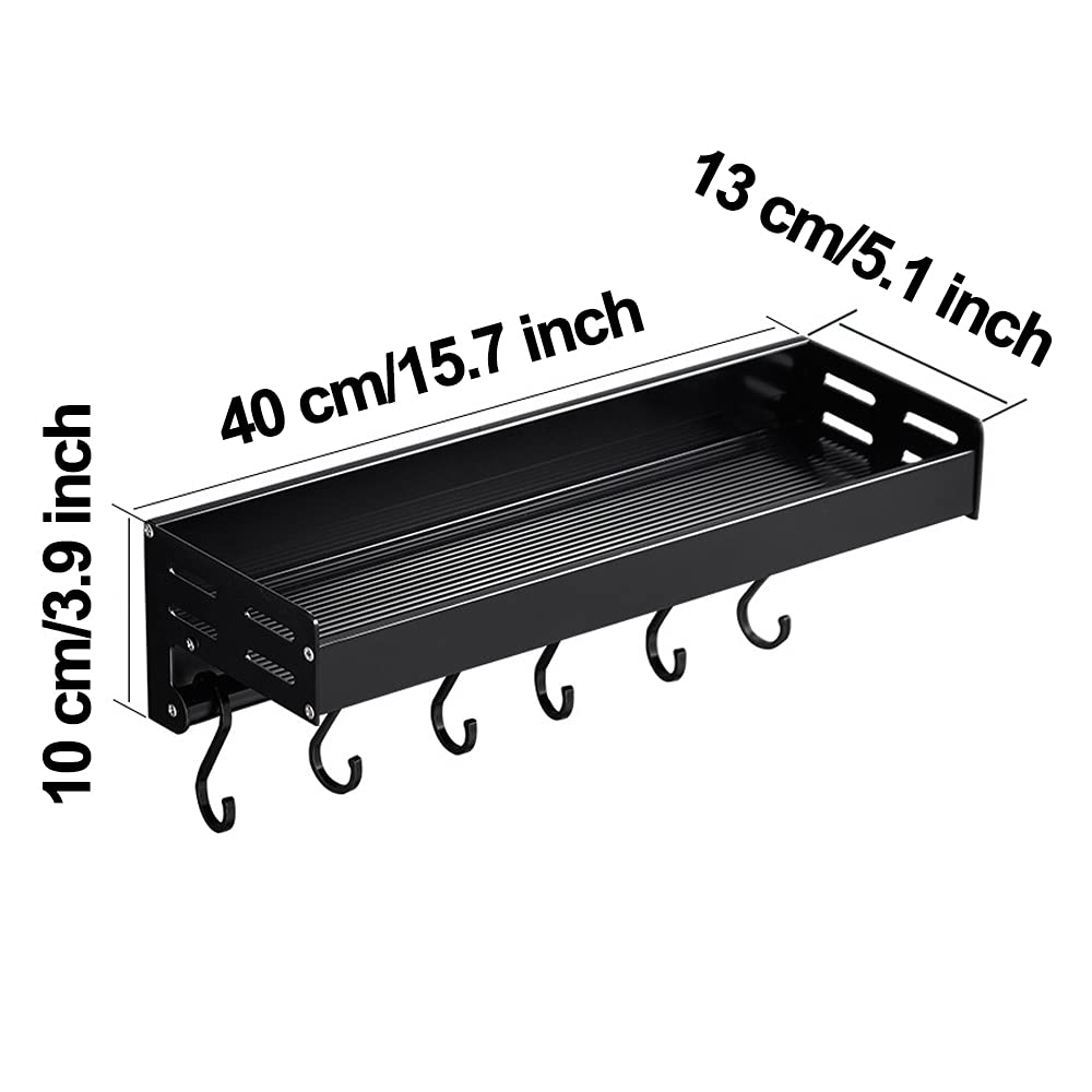 Soporte Colgante Para Cocina - 7 Ganchos De Aluminio Negro, Sin Taladro, Para Utensilios Y Menaje