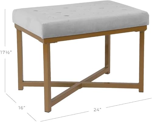 Miniatura 3 de Homepop Decoración del hogar | Banco otomano tapizado de terciopelo | Banco otomano para sala de estar y dormitorio, plateado plateado,Blanco,Negro