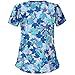 Plus Size Scrubs for Women Stretch V Neck Short Sleeve Nursing Shirt Cute Floral Print Scrub Tops Women Funny Pattern Holiday Nurse Shirts Medical Uniform with Pockets 08-Blue 3XL