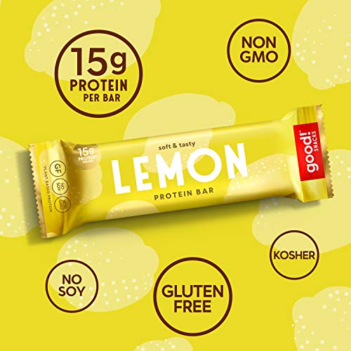 Good! Snacks Vegan Protein Bars, Lemon Bar, Gluten Free, Plant Based, Low Sugar, High Protein Meal Replacement Bar, Guilt-Free & Nutritious Healthy Snacks For Energy, 15G Protein, Kosher, Soy Free, Non Dairy, Non Gmo, Vegetarian (12 Bars) #TOP1