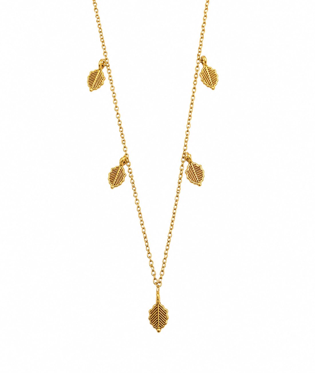 Gold Tone Leaf Charm Necklace for Women | Multi Leaf Pendant Chain Necklace | Adjustable Minimalist Fashion Jewelry-image-28