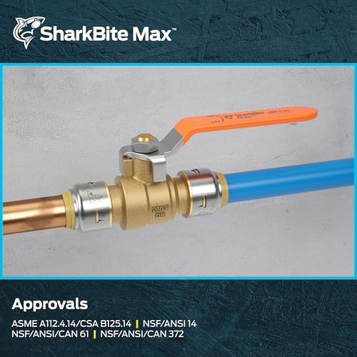 Image of SharkBite Max 1 x 3 /4 in PTC Reducing Ball Valve, Push-to-Connect Brass Water Shut-Off Plumbing Fitting, UR22993