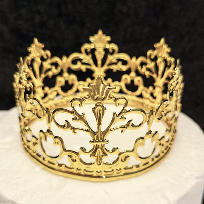 Kleine kroon mini-decoratie, gouden taarttopzetstuk, volledige ronde tiara, voor kinderen, verjaardagsfeest, 11x5, Gegalvaniseerde