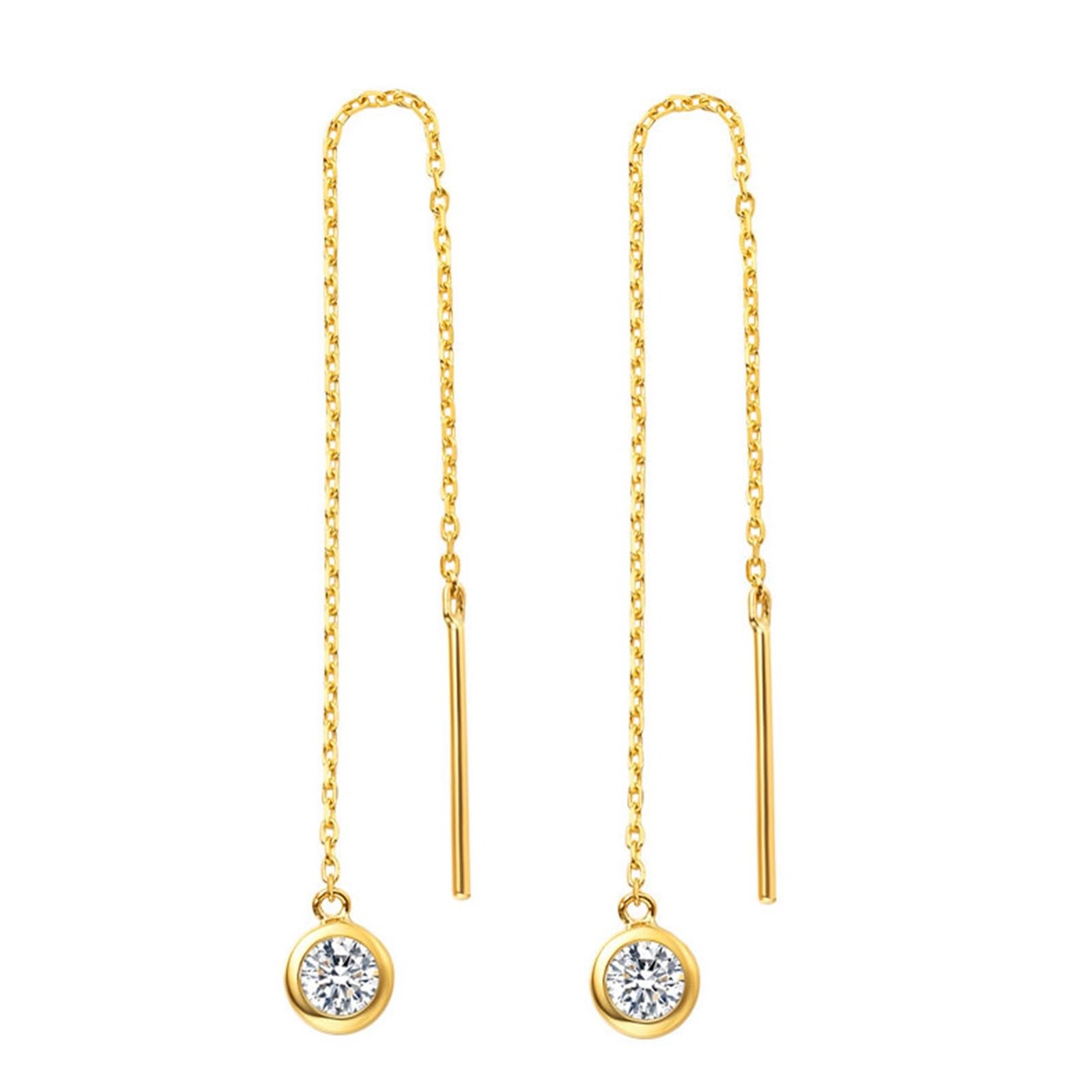 Lange Ohrringe Gold 375/585/750 Damen, Kette Ohrringe Frauen mit Erstellter Diamant, Hochzeit Echtschmuck