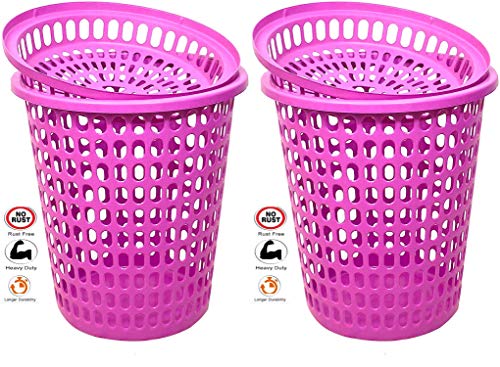 Image of 2 Laundry Basket with Lid, Cap - Durable (Unbreakable) 50L with 6 Months Warranty (Pink, Pink)