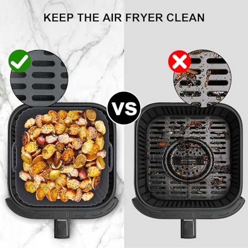 Image of 9-Inch Square Silicone Liners for Large Air Fryer 2Pack, Silicone Pot Baking Accessories for Chefman 6 to 8.5QT, Reusable Air Fryer Tray Insert for Oven Microwave Accessories