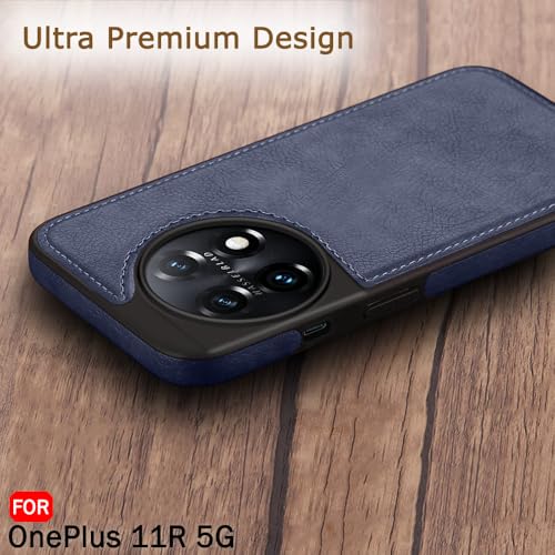 Image of TheGiftKart Genuine Leather Finish Back Cover Case for OnePlus 11R 5G|Shockproof Design|Raised Edges for Camera & Screen Protection|Stunning Minimalist Design Back Cover for OnePlus 11R (Blue)