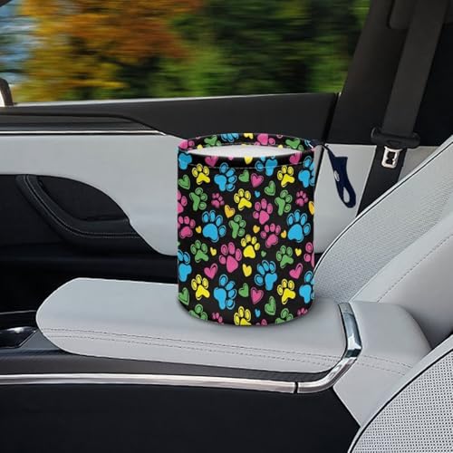 Image of Colorful Dog Paw Car Garbage Can Mini Car Trash Bin Hanging Headrest with Adjustable Buttons Multipurpose Cars Organizer