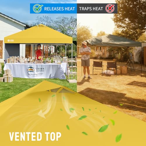 Image of CROWN SHADES 10x10 Pop Up Canopy with 1 Side Wall - Beach Tent with One Push Setup - Outdoor Sun Shade for Events, Parties, Camping - Gazebo with STO-N-Go Cover Bag (Yellow)
