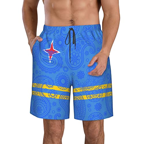 Aruba Paisley Flag Men Shorts Beach Board Trunk Swim Casual with Pockets Boxer Briefs Outdoor
