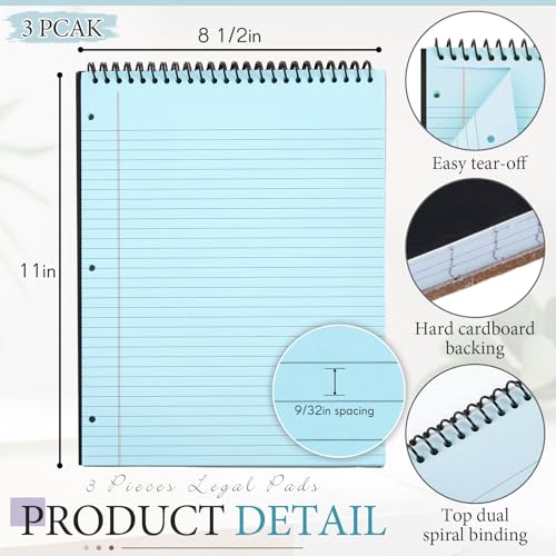 Lot de 3 carnets à spirales de 21,6 x 27,9 cm MotiMind bleu - 4