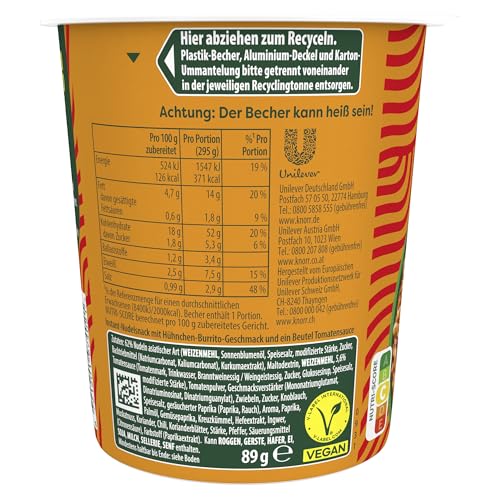 Knorr Fusion Noodles Instant Nudeln Chicken Burrito Taste leckere Nudeln mit Hühnchen-Geschmack fertig in nur 4 Minuten 89 g – Bild 3